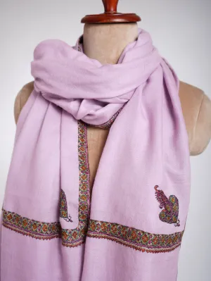 Corner Hashia Sozni Embroidery Pashmina Pastel Lilac