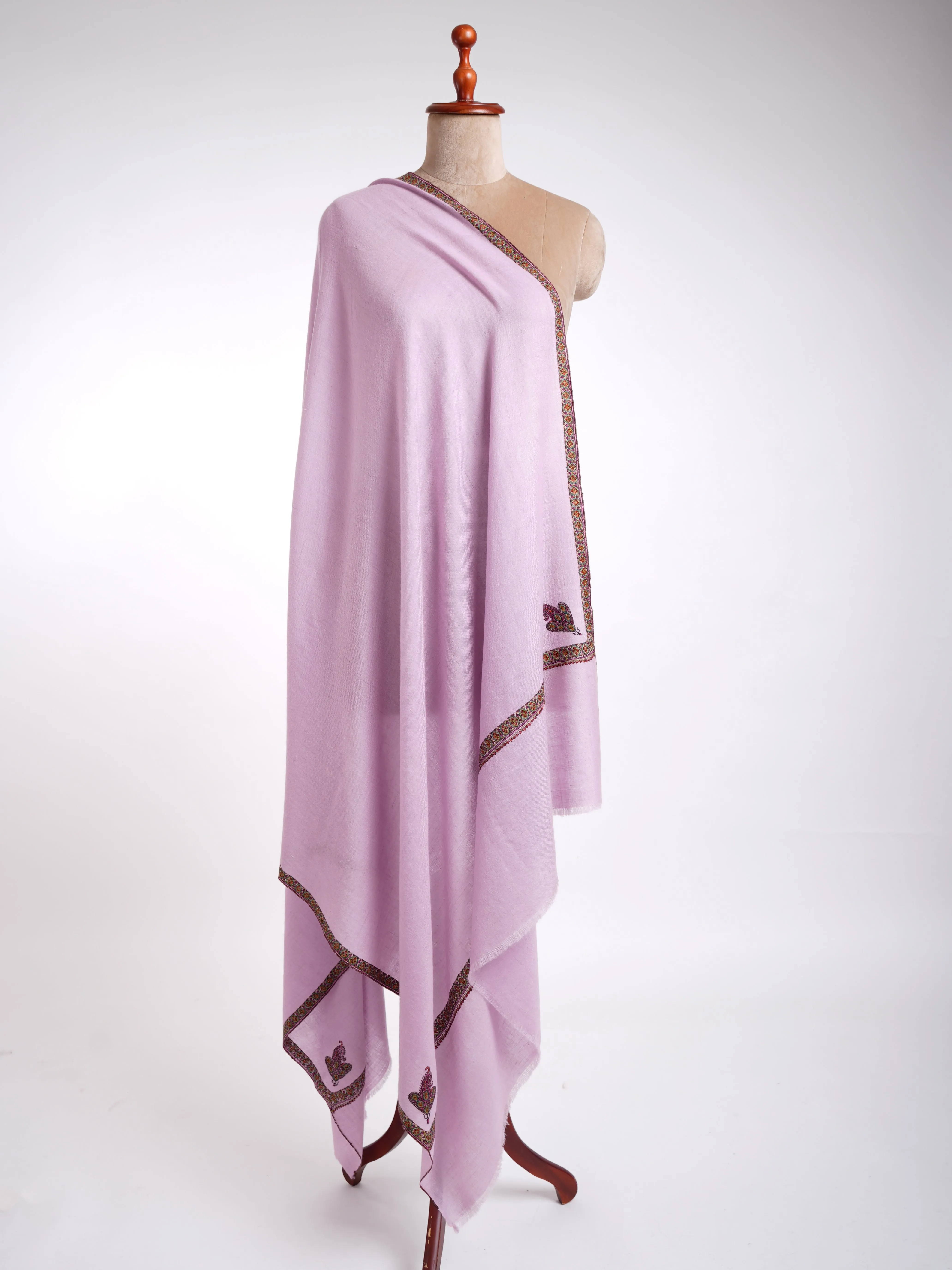 Corner Hashia Sozni Embroidery Pashmina Pastel Lilac