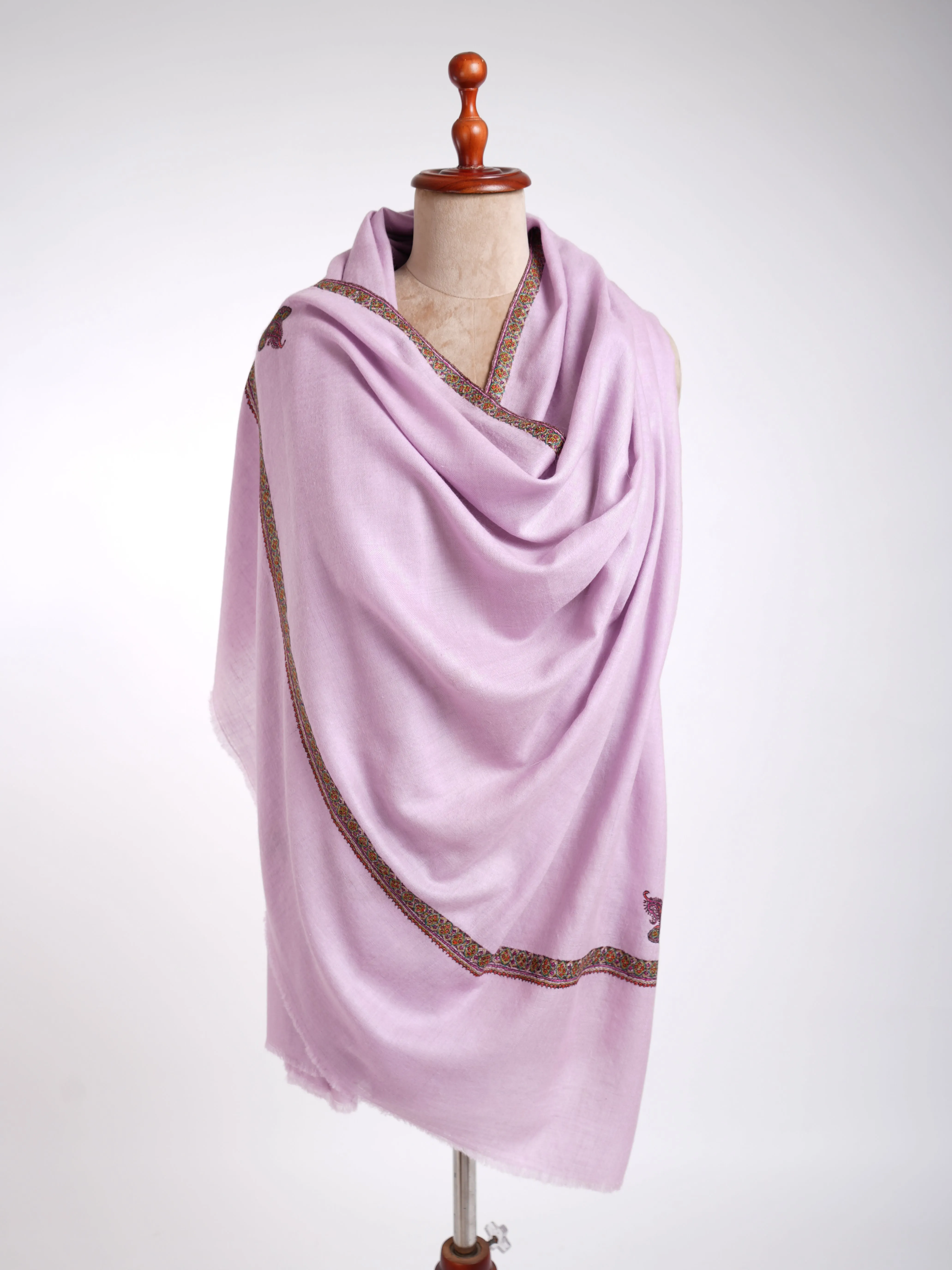 Corner Hashia Sozni Embroidery Pashmina Pastel Lilac