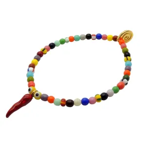 Cornicello Horn Charm Balagan Glass Bead Bracelet