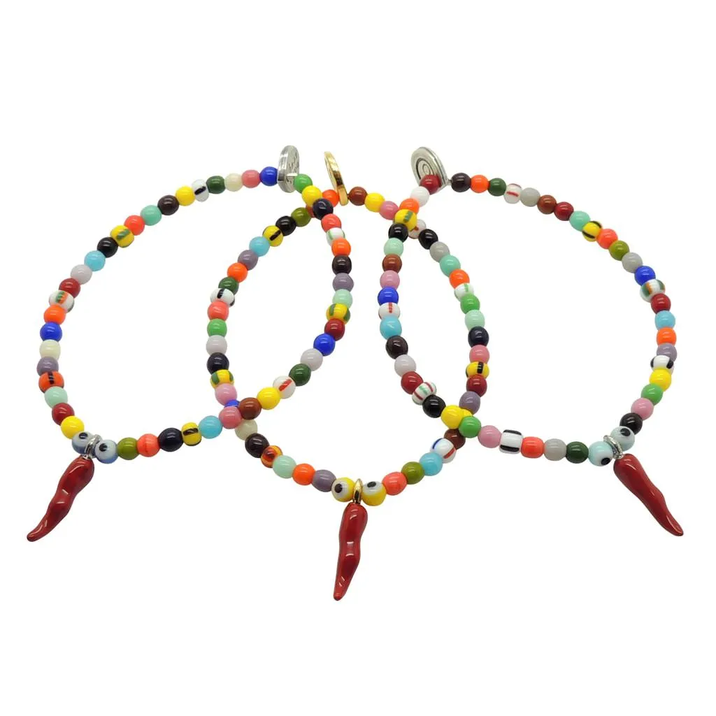 Cornicello Horn Charm Balagan Glass Bead Bracelet