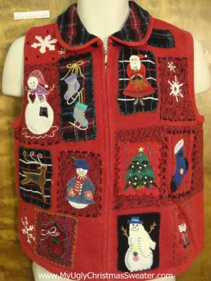 Corny Christmas Sweater Vest with Plaid Collar