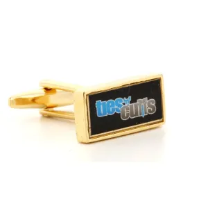 Corporate Printed Rectangle Logo Gold Cufflinks