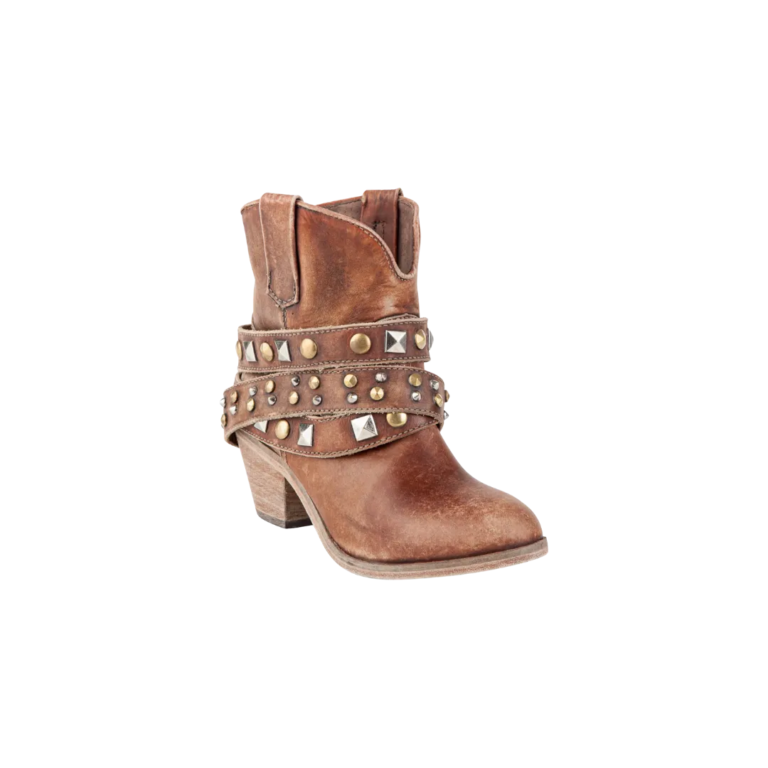 Corral Boots Women's Cognac Studded Stap Shortie Cowgirl Boots