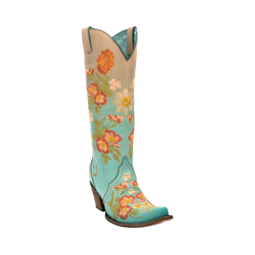 Corral Boots Women's floral Embroidery Cowboy Turquoise Orange Boots