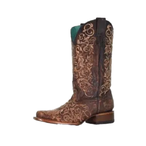 Corral Boots Women's Honey Brown Floral Snip Toe Boots