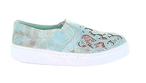 Corral Turquoise and Pink Glitter Inlay Slip-On Sneaker - E1564