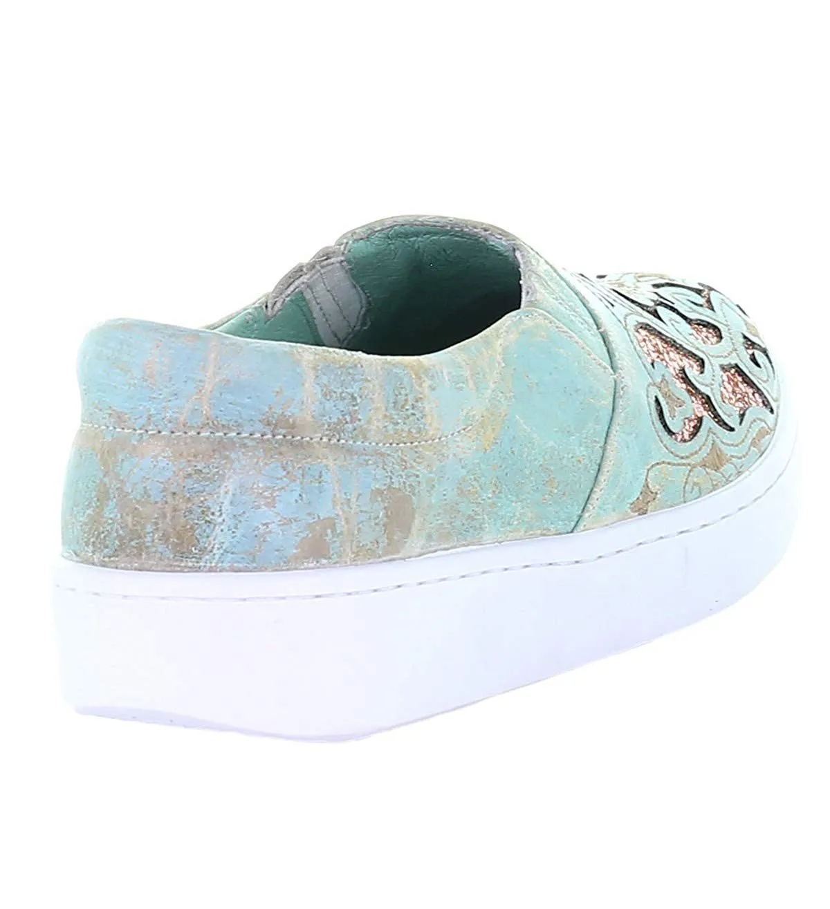 Corral Turquoise and Pink Glitter Inlay Slip-On Sneaker - E1564