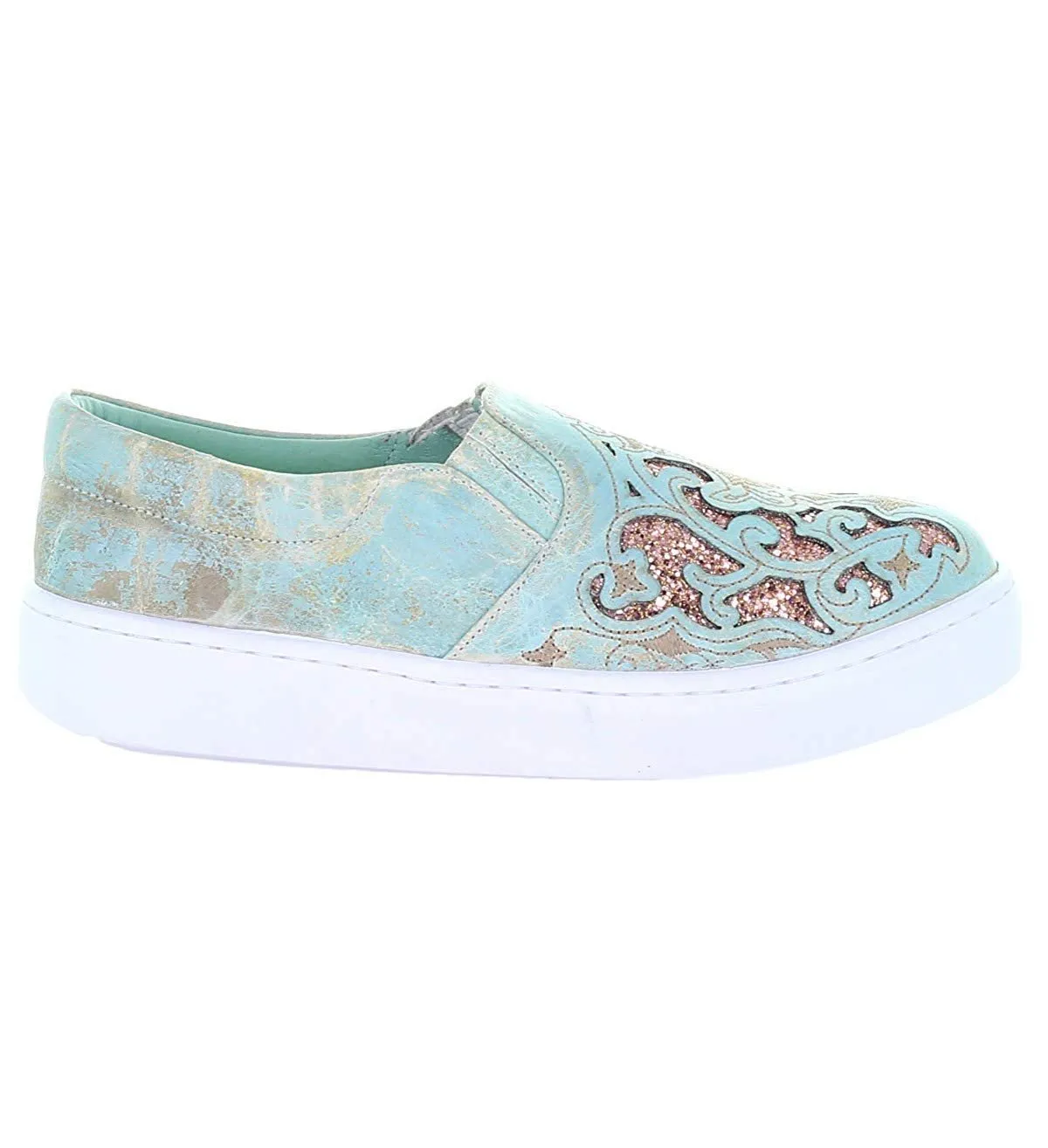 Corral Turquoise and Pink Glitter Inlay Slip-On Sneaker - E1564