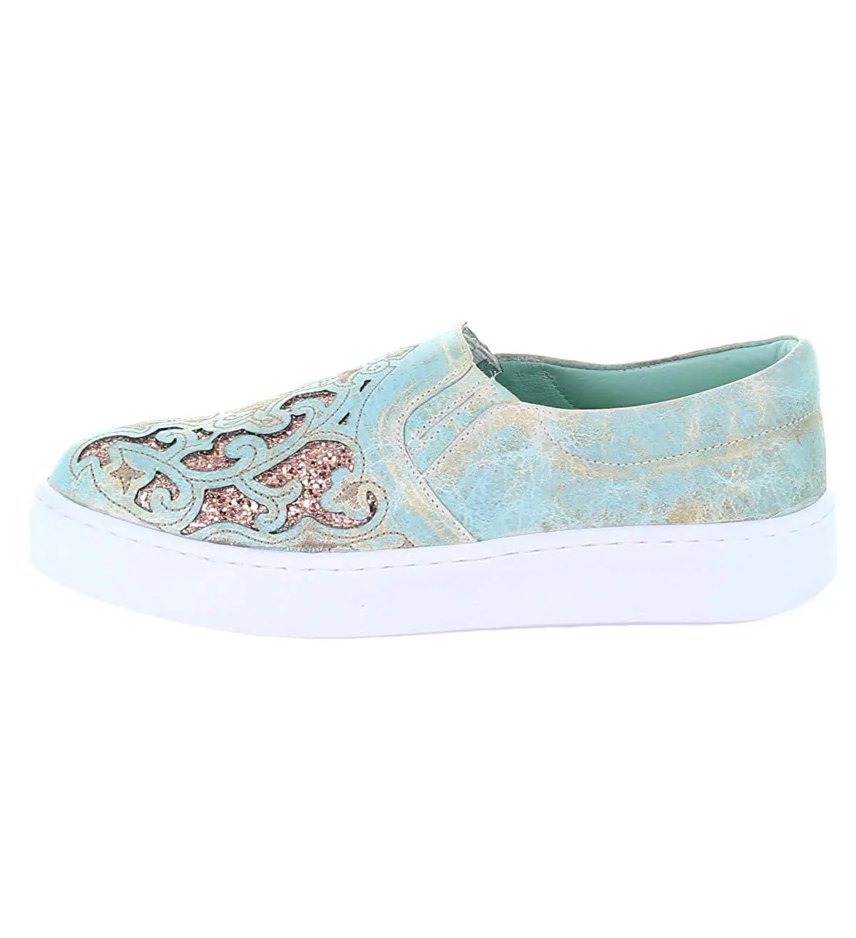 Corral Turquoise and Pink Glitter Inlay Slip-On Sneaker - E1564