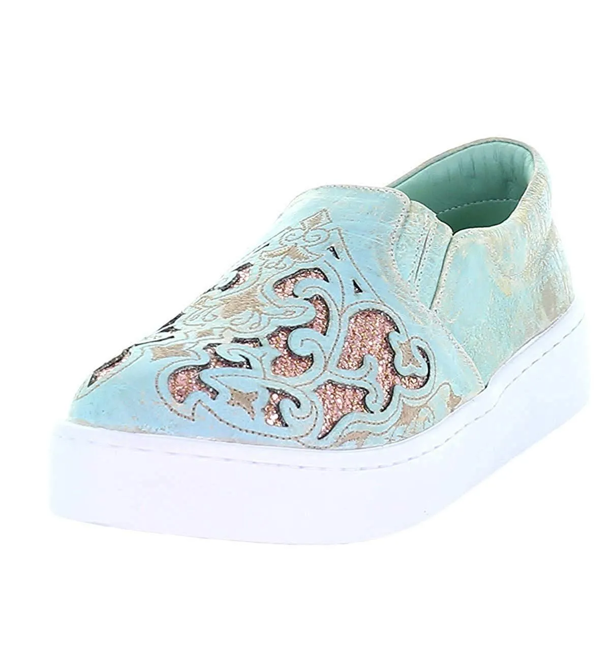 Corral Turquoise and Pink Glitter Inlay Slip-On Sneaker - E1564