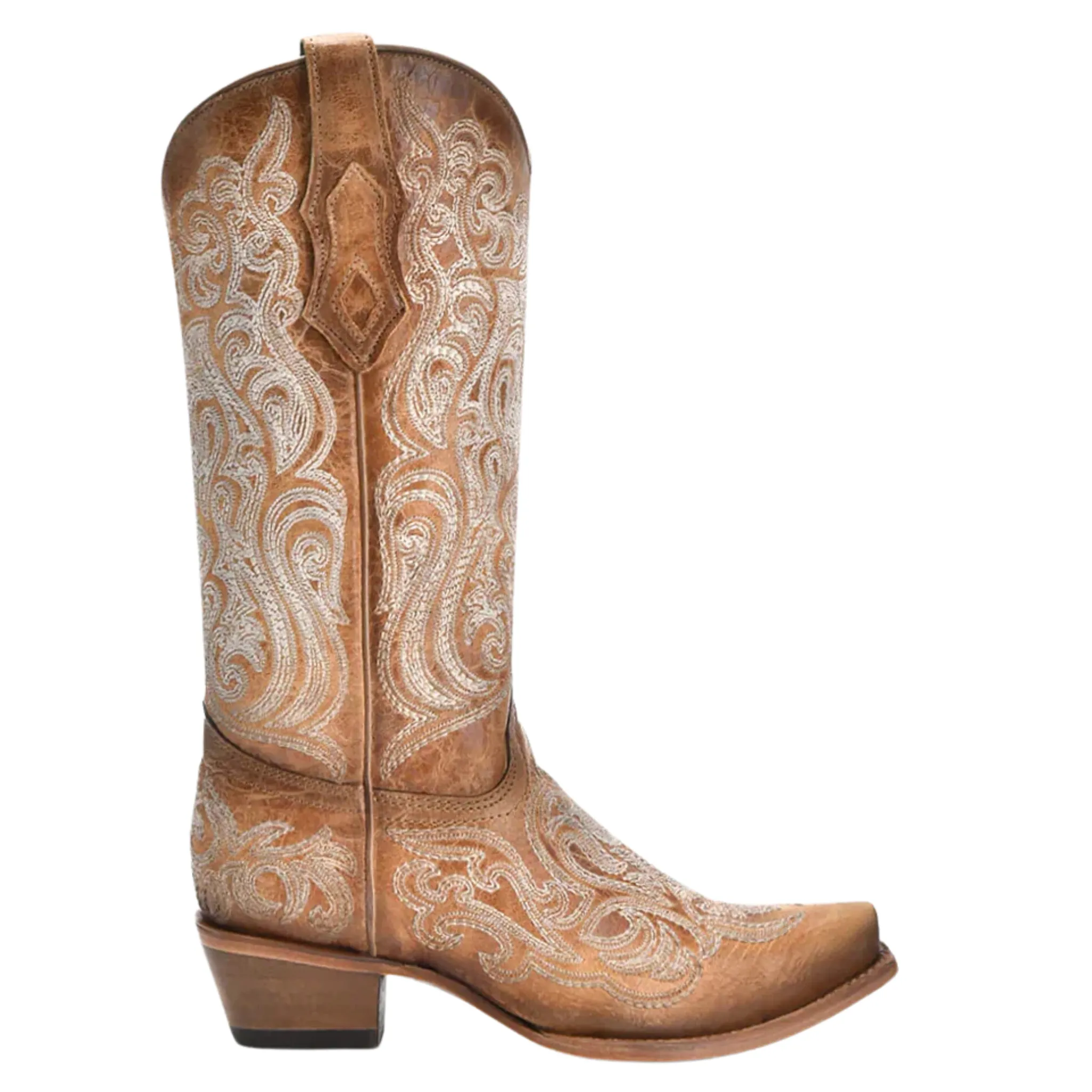 CORRAL WOMEN'S BLUE LUMINESCENT EMBROIDER CRACKLED STRAW SNIP TOE WESTERN BOOT - C4144