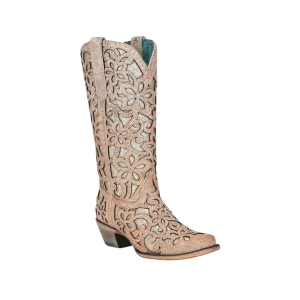 Corral Women's Flowered Inlay Studs And Crystals Nude Boots