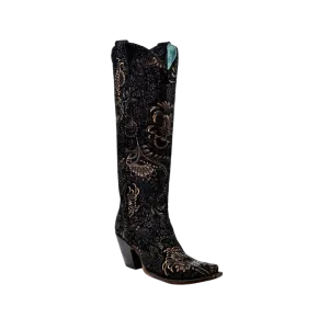 Corral Women's Stamped Floral Western Black & Gold Boots