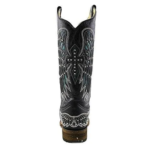 Corral Women's Wing And Cross With Studs And Crystals Square Toe Boots A1142