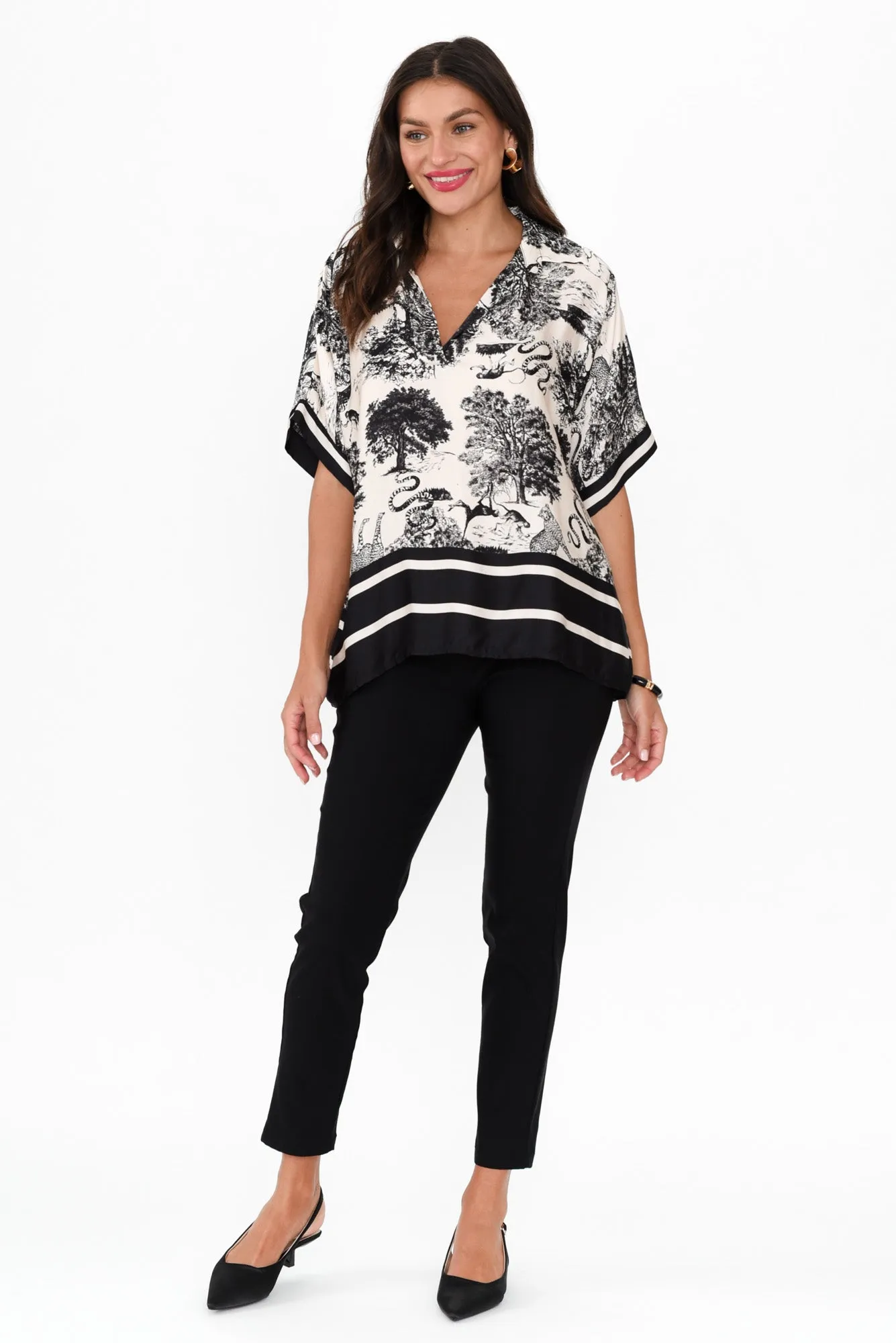 Cosima Black Garden Silk Blend Top