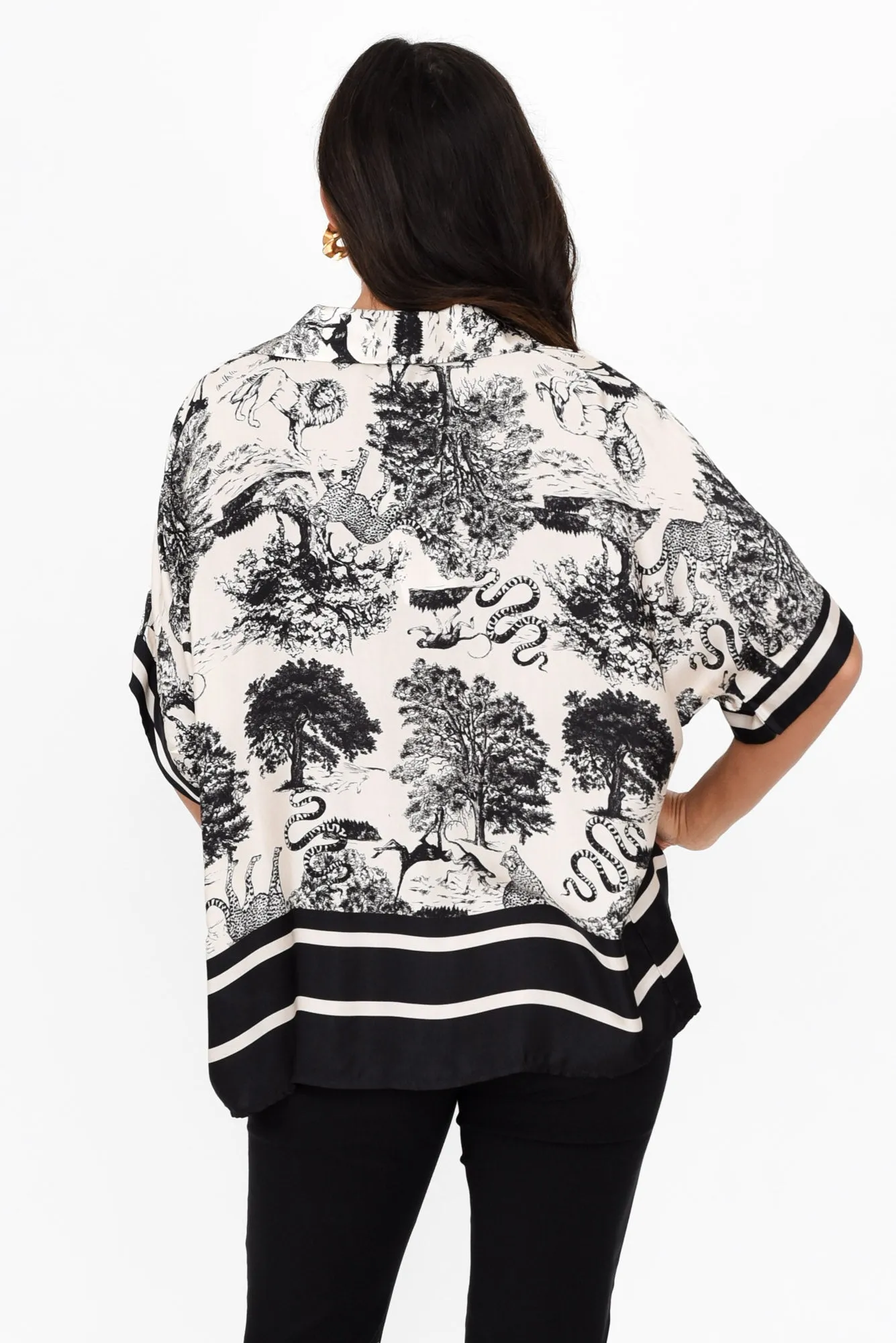 Cosima Black Garden Silk Blend Top