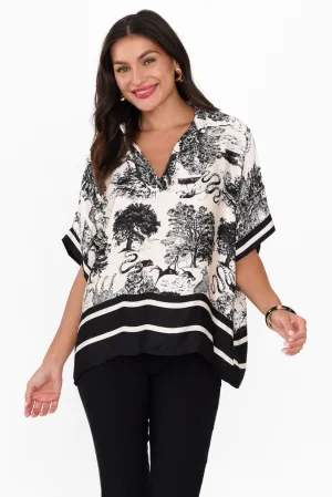 Cosima Black Garden Silk Blend Top