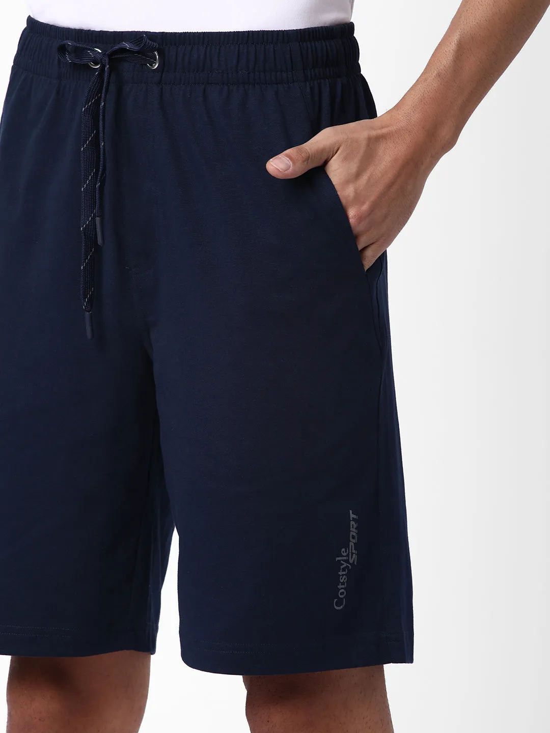 Cotstyle Men's Super Combed Cotton Regular Fit Solid Shorts with Side Pockets - Navy, Style no.SH902