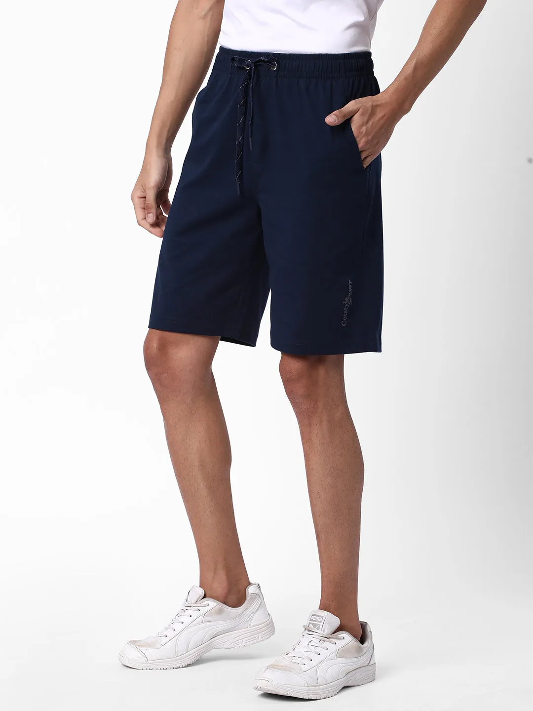 Cotstyle Men's Super Combed Cotton Regular Fit Solid Shorts with Side Pockets - Navy, Style no.SH902