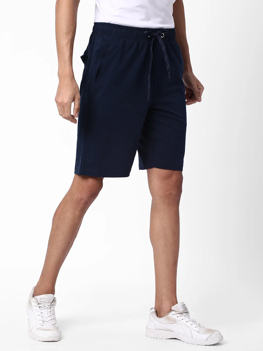 Cotstyle Men's Super Combed Cotton Regular Fit Solid Shorts with Side Pockets - Navy, Style no.SH902