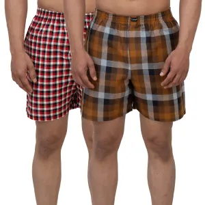 Cotstyle Red & Black Colour Cotton Fabrics Checks Printed Above Knee Length Casuals Mens Wear Boxers - Pack of 2