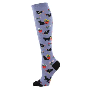 Cottage Scene Cats Knee High Socks