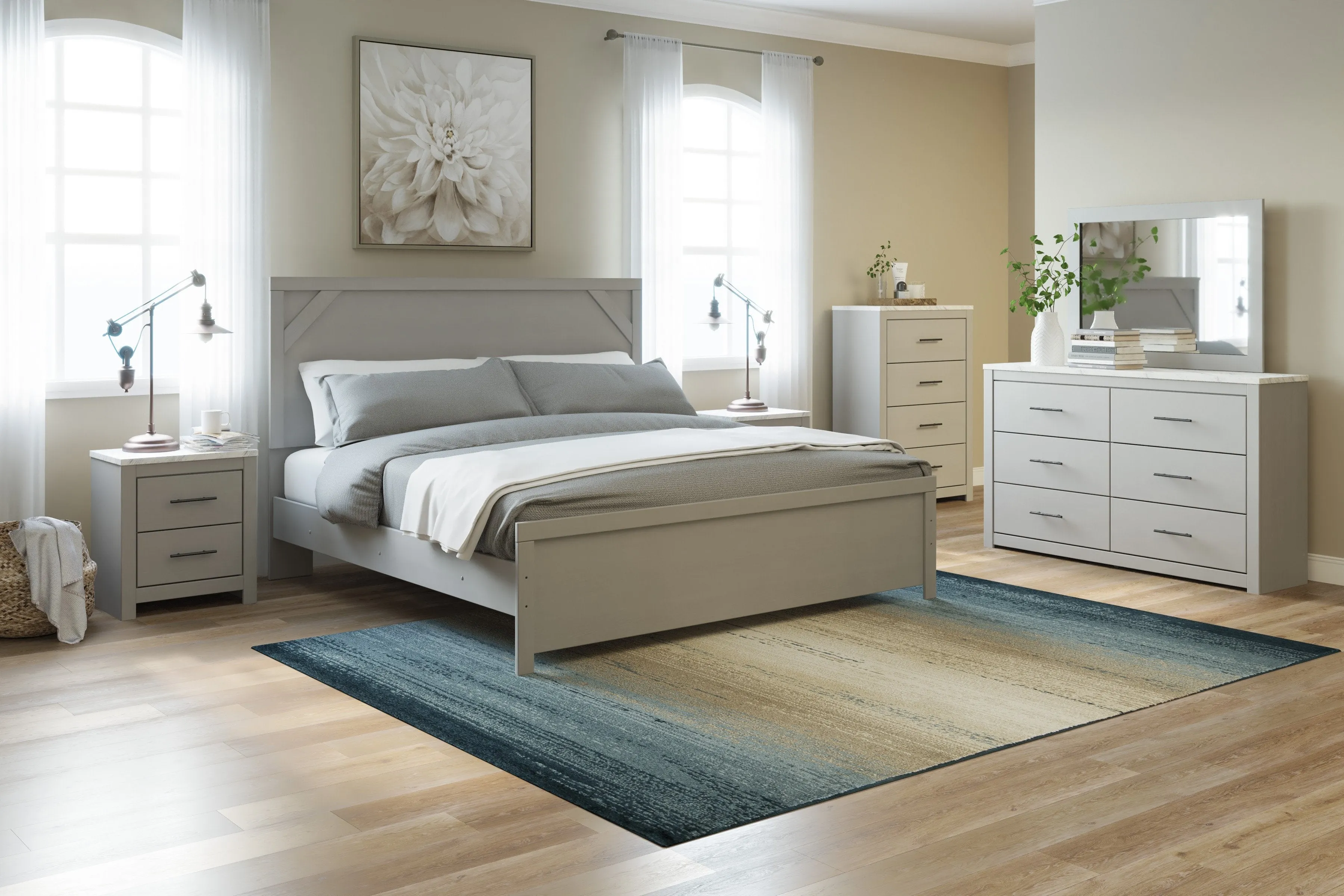 Cottenburg Light Gray-White King Panel Bed