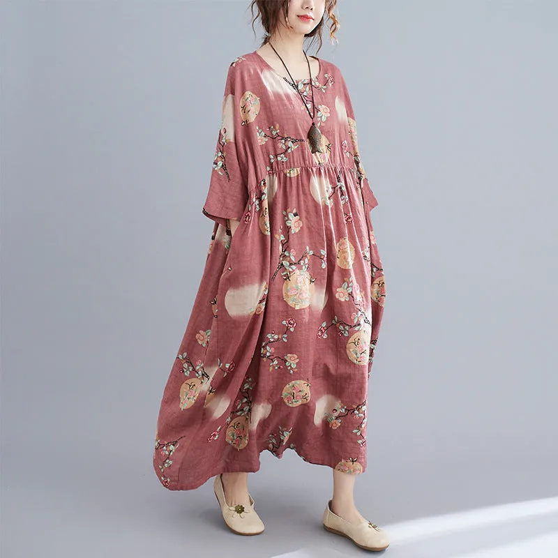 Cotton And Linen Loose Plus Size Dress Women