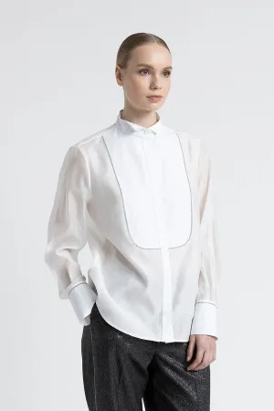 Cotton and silk shirt with tuxedo collar