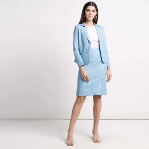 Cotton Baby Blue Windowpane Check Skirt Suit