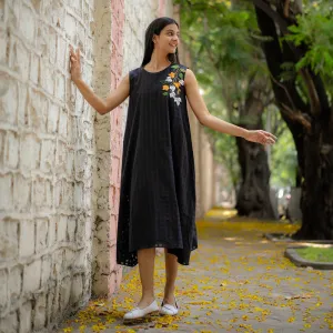 Cotton Black A-Line Dress for Women | Hand Embroidered