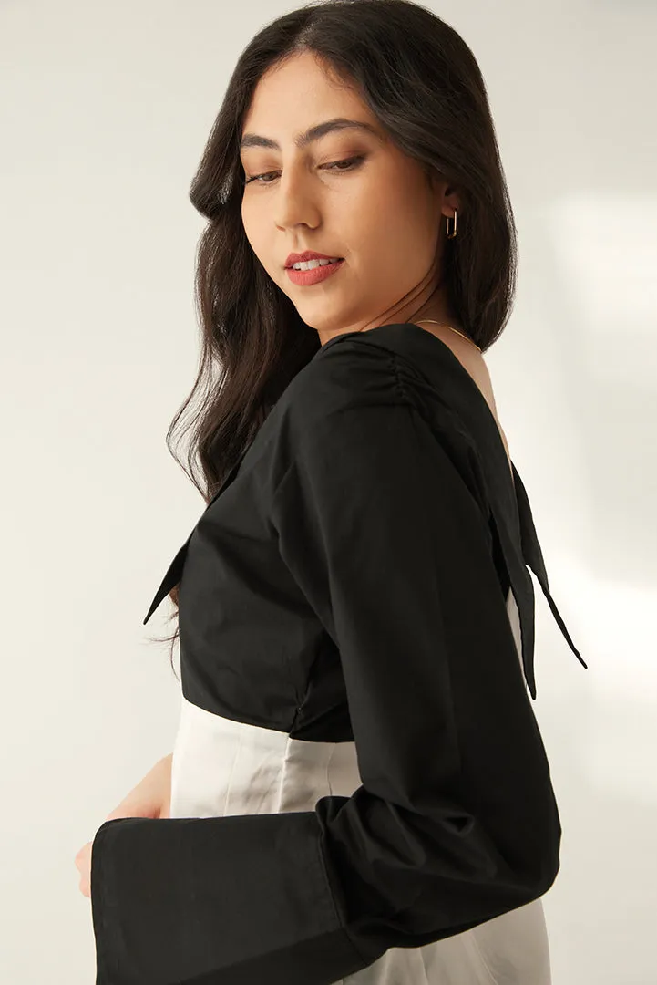 Cotton Black and White Casual Work Top