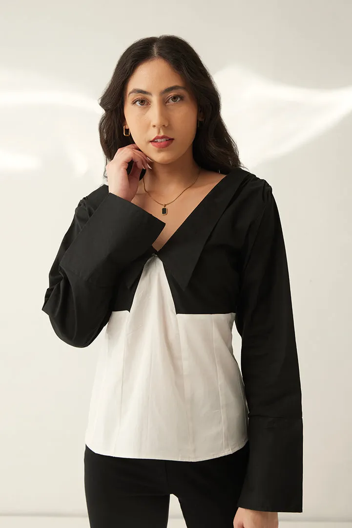 Cotton Black and White Casual Work Top