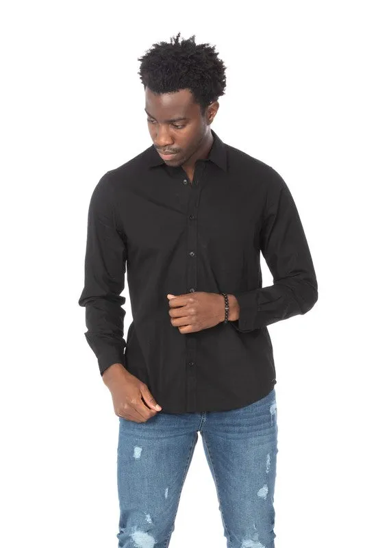 COTTON BLACK LONG SLEEVE BUTTON DOWN SHIRT