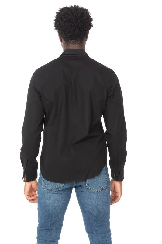 COTTON BLACK LONG SLEEVE BUTTON DOWN SHIRT