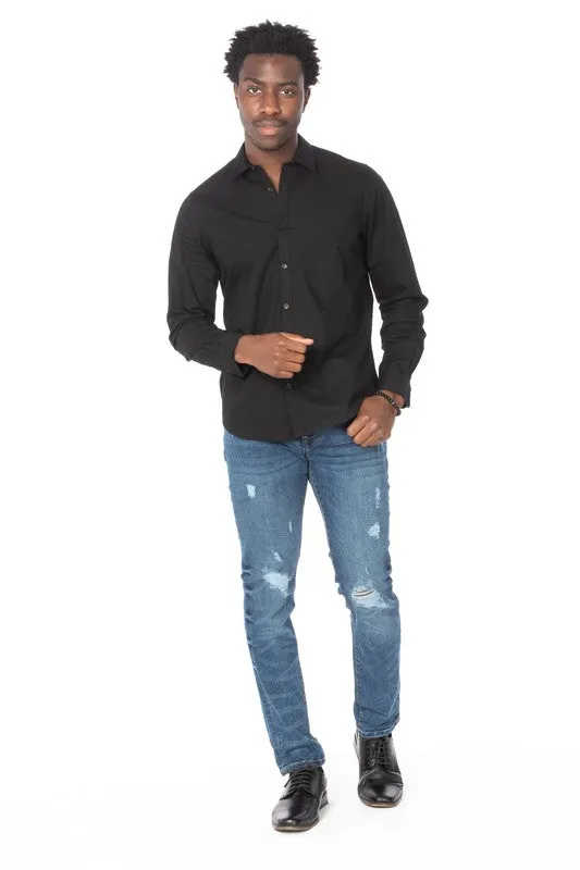 COTTON BLACK LONG SLEEVE BUTTON DOWN SHIRT