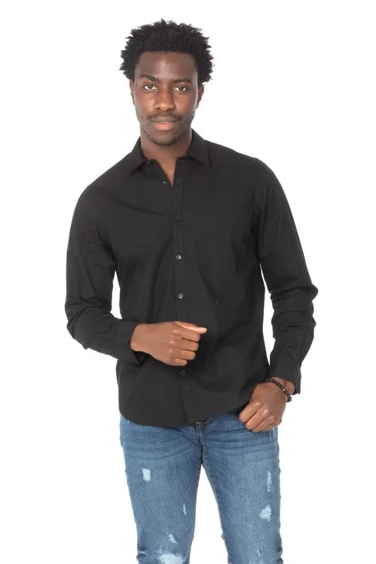 COTTON BLACK LONG SLEEVE BUTTON DOWN SHIRT