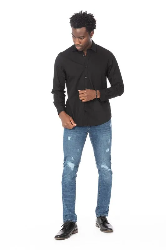 COTTON BLACK LONG SLEEVE BUTTON DOWN SHIRT