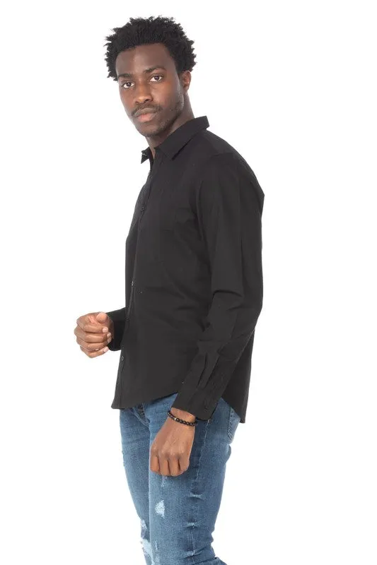 COTTON BLACK LONG SLEEVE BUTTON DOWN SHIRT