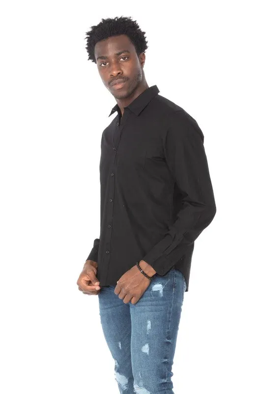 COTTON BLACK LONG SLEEVE BUTTON DOWN SHIRT