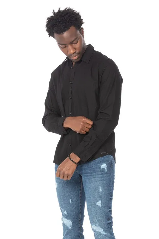 COTTON BLACK LONG SLEEVE BUTTON DOWN SHIRT