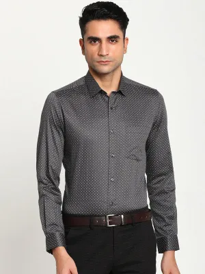 Cotton Black Slim Fit Printed Formal Shirt