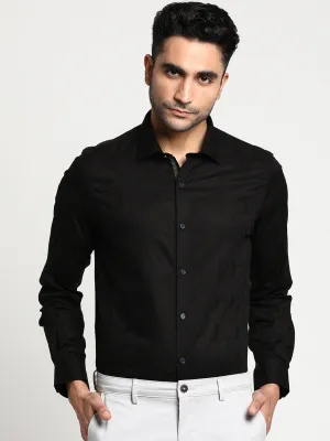 Cotton Black Slim Fit Self Design Formal Shirt