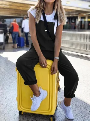 Cotton Blend Casual Overalls Loose Jumpsuit