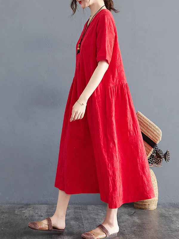 Cotton Blend Solid Color Irregularity Dress