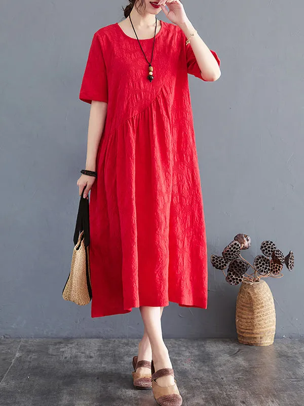 Cotton Blend Solid Color Irregularity Dress