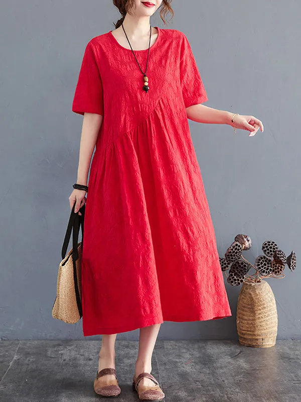 Cotton Blend Solid Color Irregularity Dress