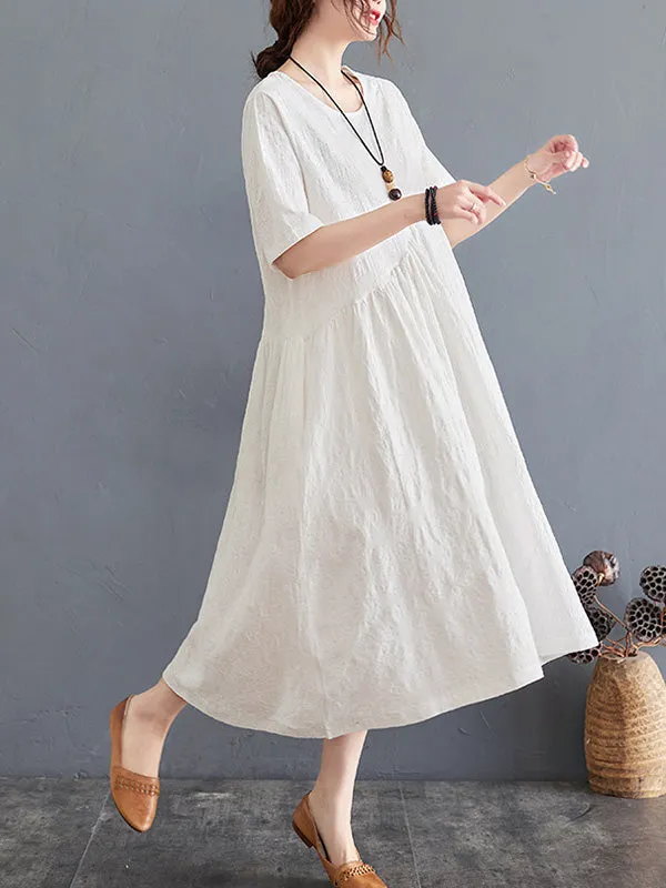 Cotton Blend Solid Color Irregularity Dress