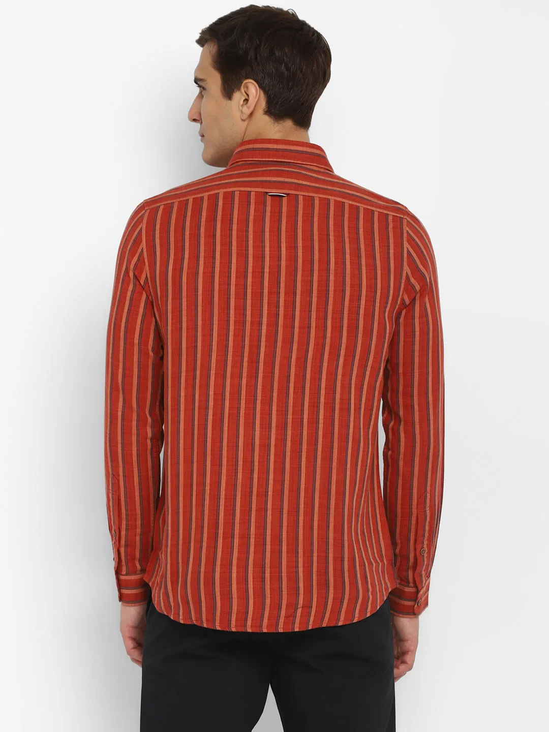 Cotton Blend Striped Regular Fit Red Casual Shirts